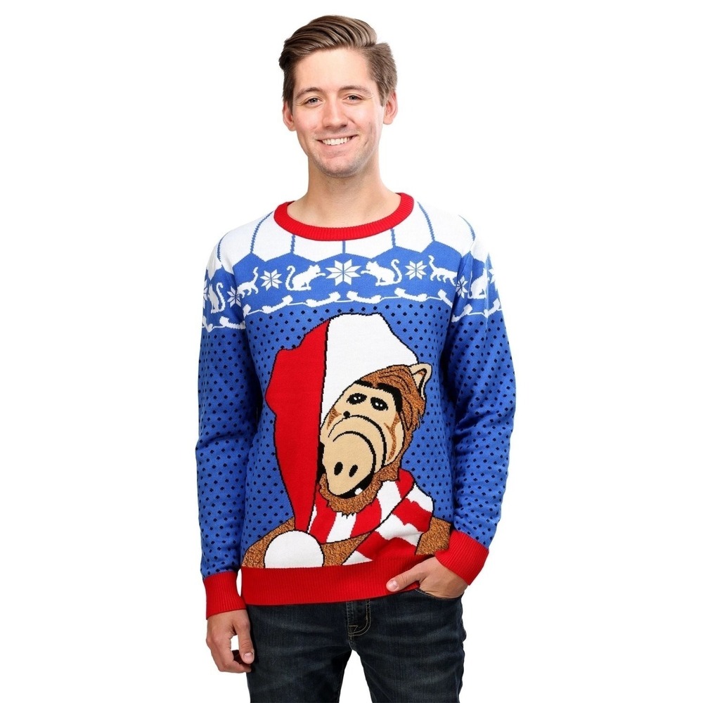 NWT NEW ALF Mens Size 2X Blue Ugly Christmas Sweater Pullover
